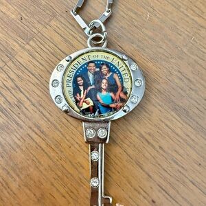 Silver Key on Chainlink necklace with Obama Family Photo